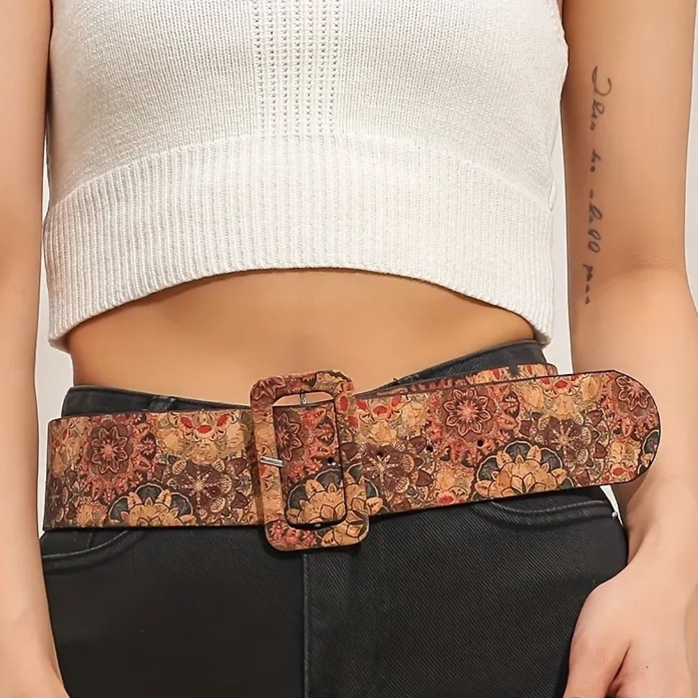 Vegan Cork Floral Belt Waist 35" - 40" - Picture 3 of 7